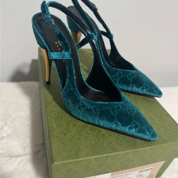 Gucci Blue Velvet Slingback Heels - Picture 3 of 10